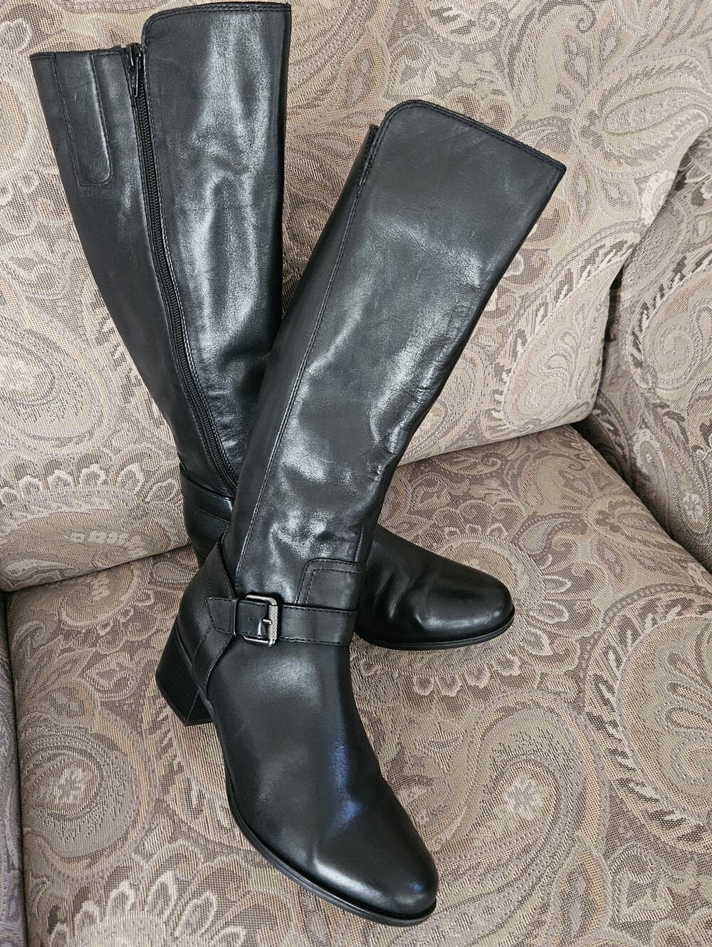 NATURALIZER Classic Black Knee High Genuine Leather Boots Sz 9